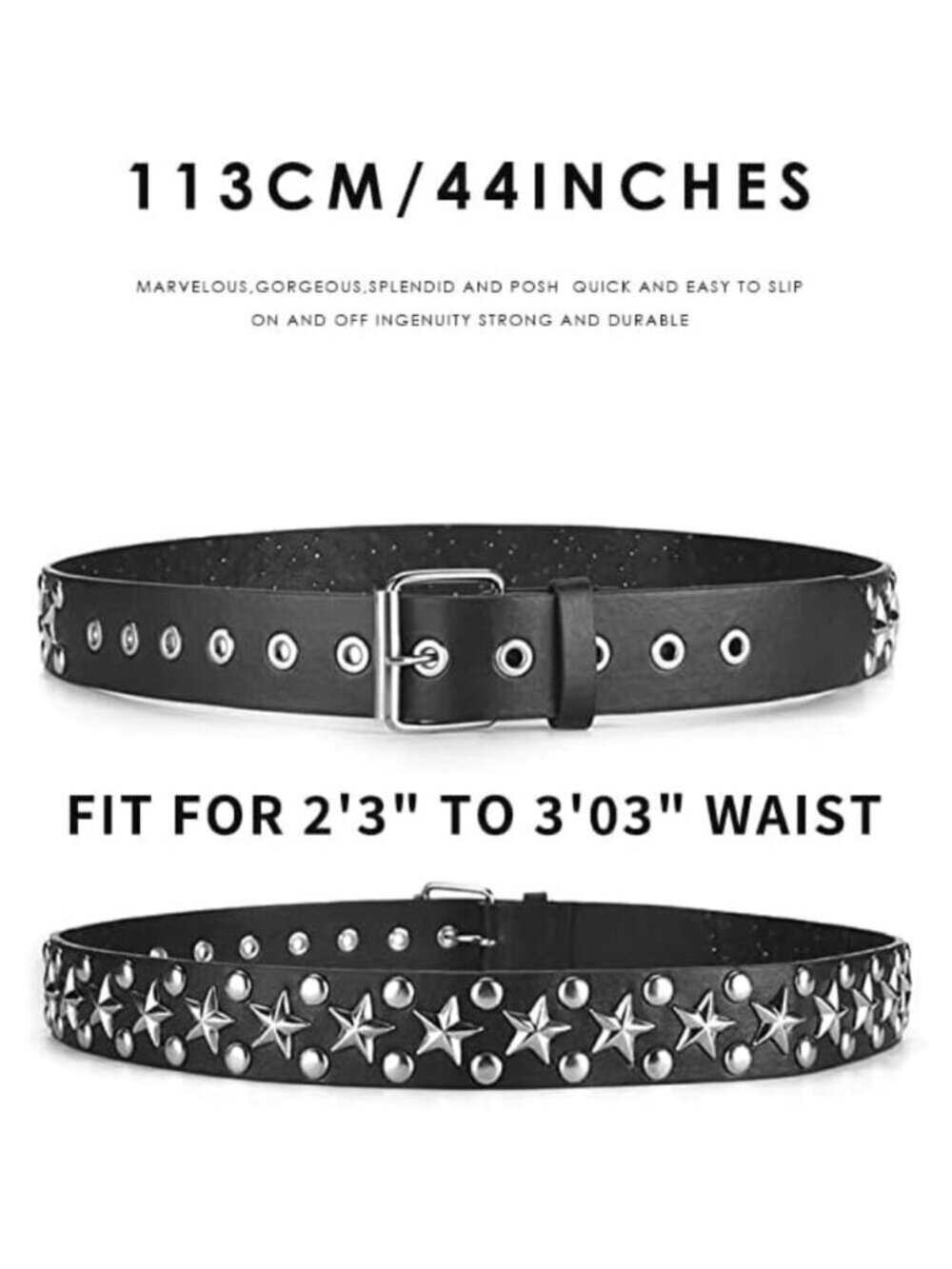 Women's 1 - Black Star Metal Punk Rock Rivet Belt With Bright Pyramid Studded - Picture 4 of 8